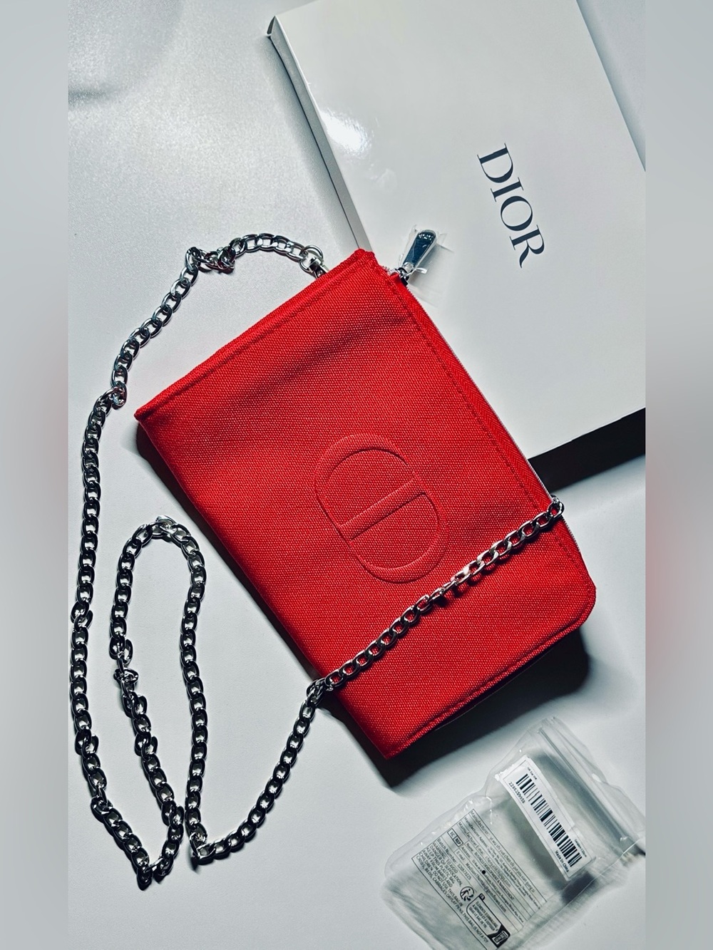 Dior Red Canvas Makeup Pouch  with Add On Crossbody Chain NWB GWP
